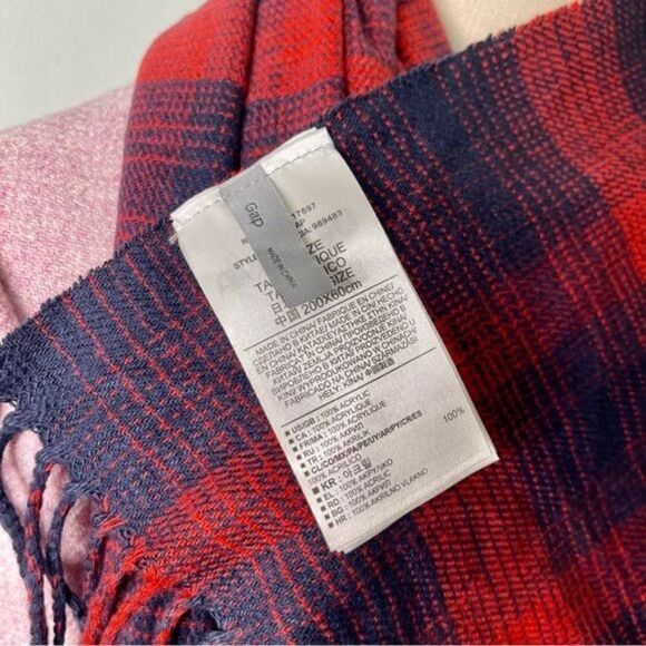 Banana Republic Navy Blue & Red Plaid Fringe Scarf - Picture 8 of 10
